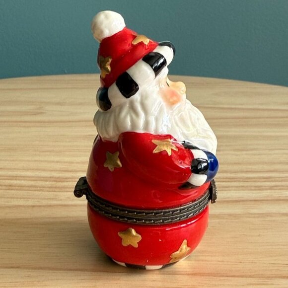 Vintage Hinged Santa Claus Trinket Box Ceramic Figurine w/ Stars Keepsake - Picture 3 of 10